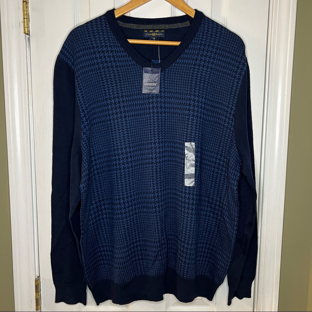 Men’s Club Room Houndstooth Wool Sweater Blue Size XL